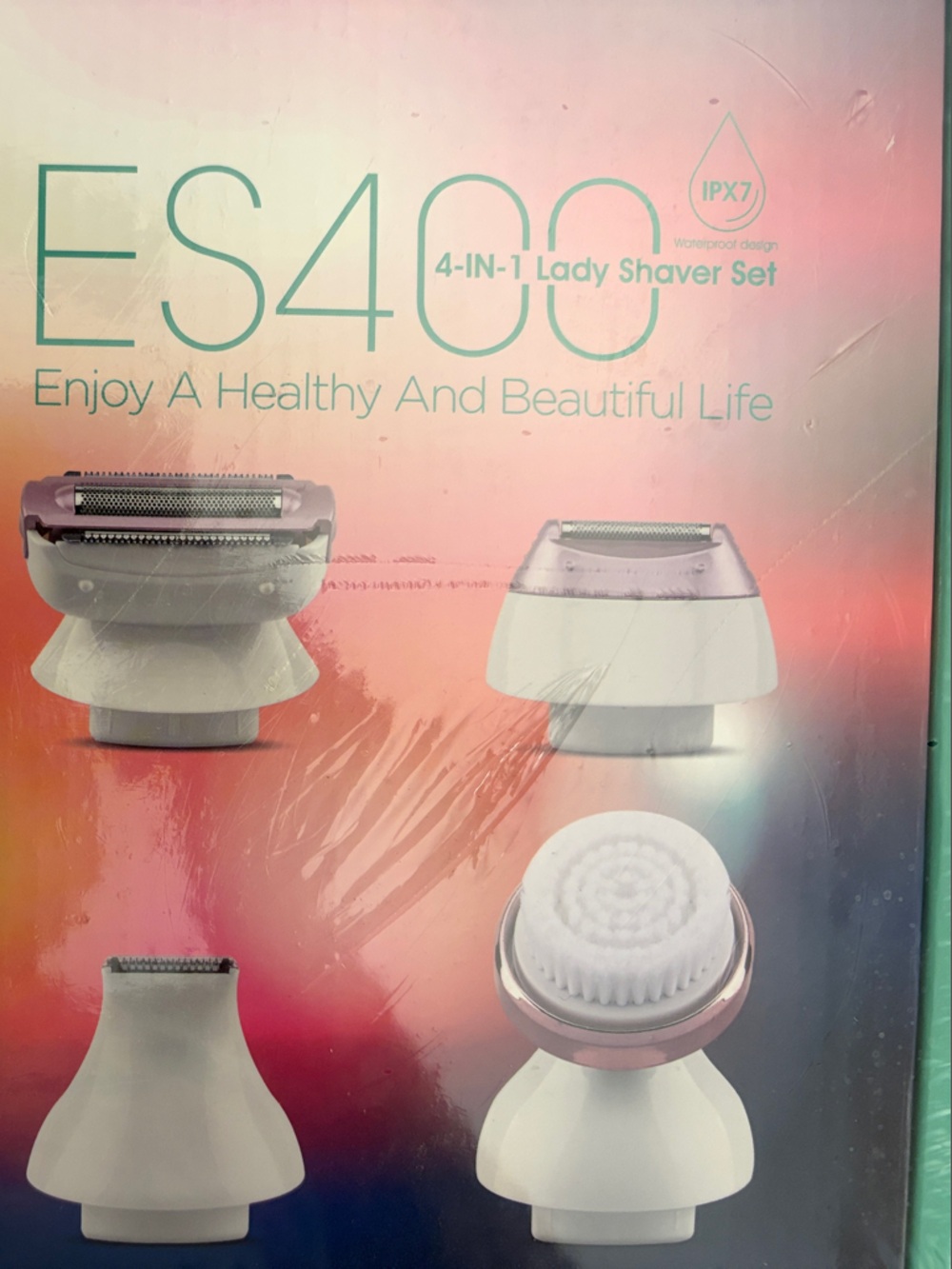 ES400 4-in-1 Ladies Shaver Set — White and Pink - includ. 4 heads & is wtr proof